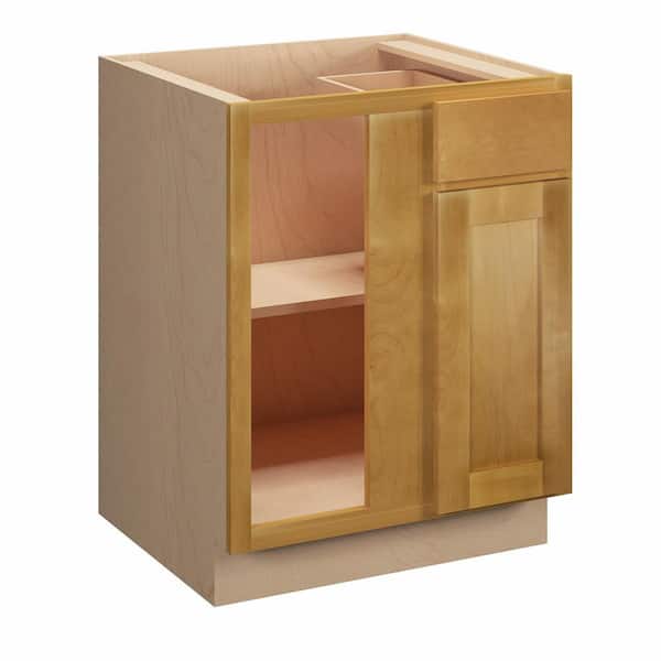 Kunal Kitchens Aberdeen Recessed 27 in. W x 34.5 in. H x 24 in. D Assembled Plywood Corner Blind Base-Left in Caramel