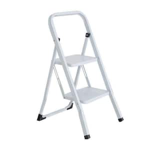 2-Step White Steel Folding Portable Ladder Step Stool with 330 lbs. Capacity