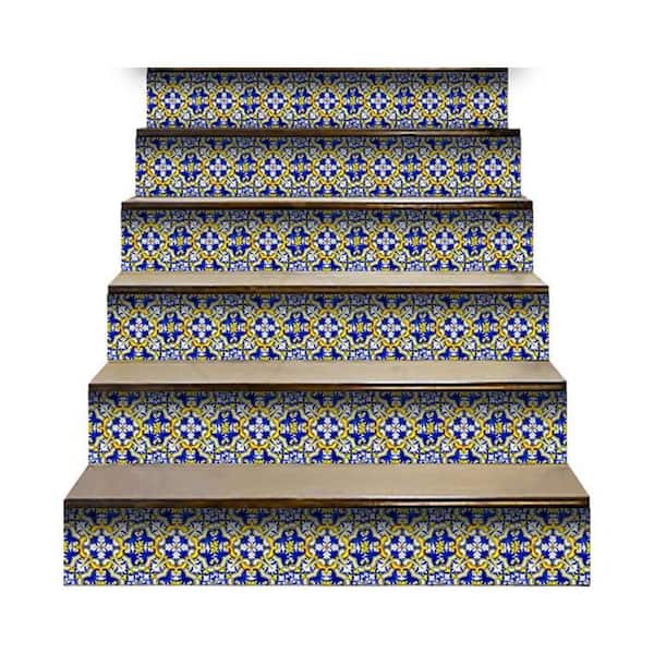 HomeRoots Blue/Yellow 4 in. x 4 in. Vinyl Peel and Stick Removable Tile Stickers (2.64 sq. ft./Pack)