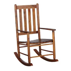 Golden Brown Wooden Slat Back Rocking Chair