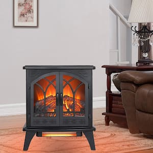 24 in. 3D Flame Freestanding Electric Fireplace in Black Infrared Quartz Stove with Remote Control