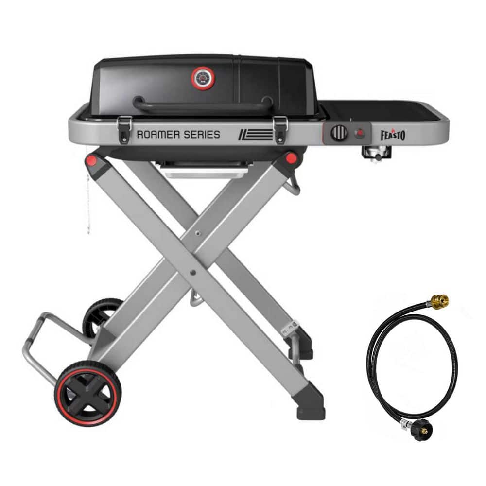 Roamer Series Portable Propane Gas Grill, Black, with 1lbs. to 20 lbs. Regulator Hose, Travel-Friendly for Outdoors