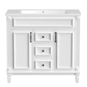 35.9 in. W x 18.1 in. D x 34 in. H Single Sink Freestanding Bath Vanity in White with White Resin Top