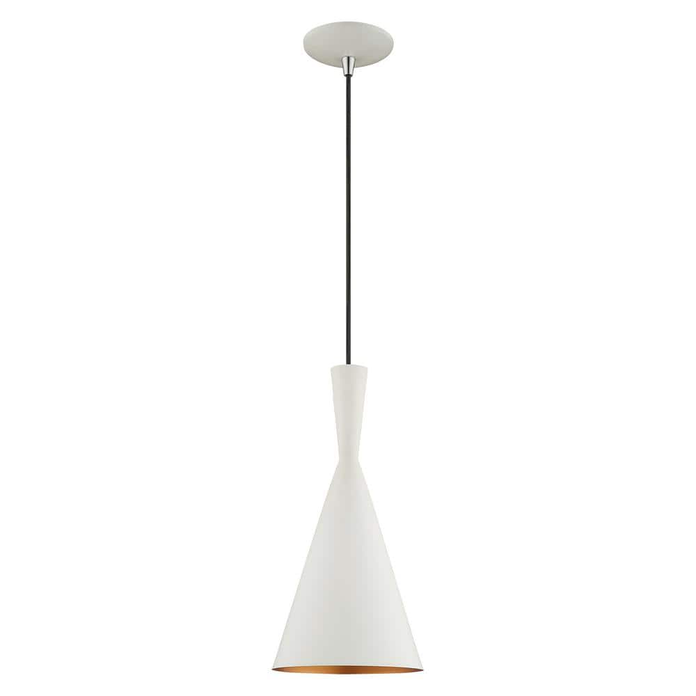 Mini Dual-Cone Pendant Light in White with Gold Interior Finish