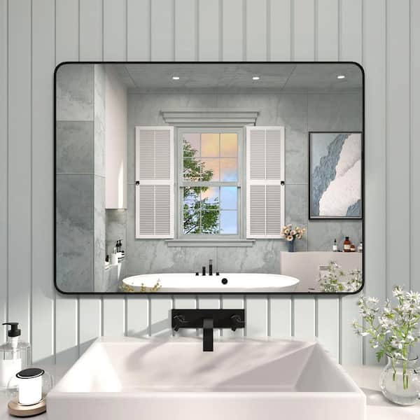48 in. W x 36 in. H Rectangular Framed Wall Bathroom Vanity Mirror in Matte Black