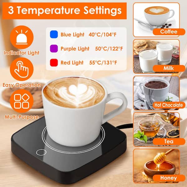 Aoibox 1-Cup Black Corded Desktop Electric Cup Warmer with Timer Setting 6 Temperature Levels for Milk Tea Cup Heating Plate