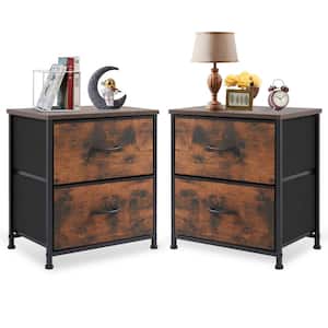 Sandra Rust 18 in. W 2-Drawer Dresser with Fabric Bins and Steel Frame Nighstand Chest of Drawers(Set of 2)