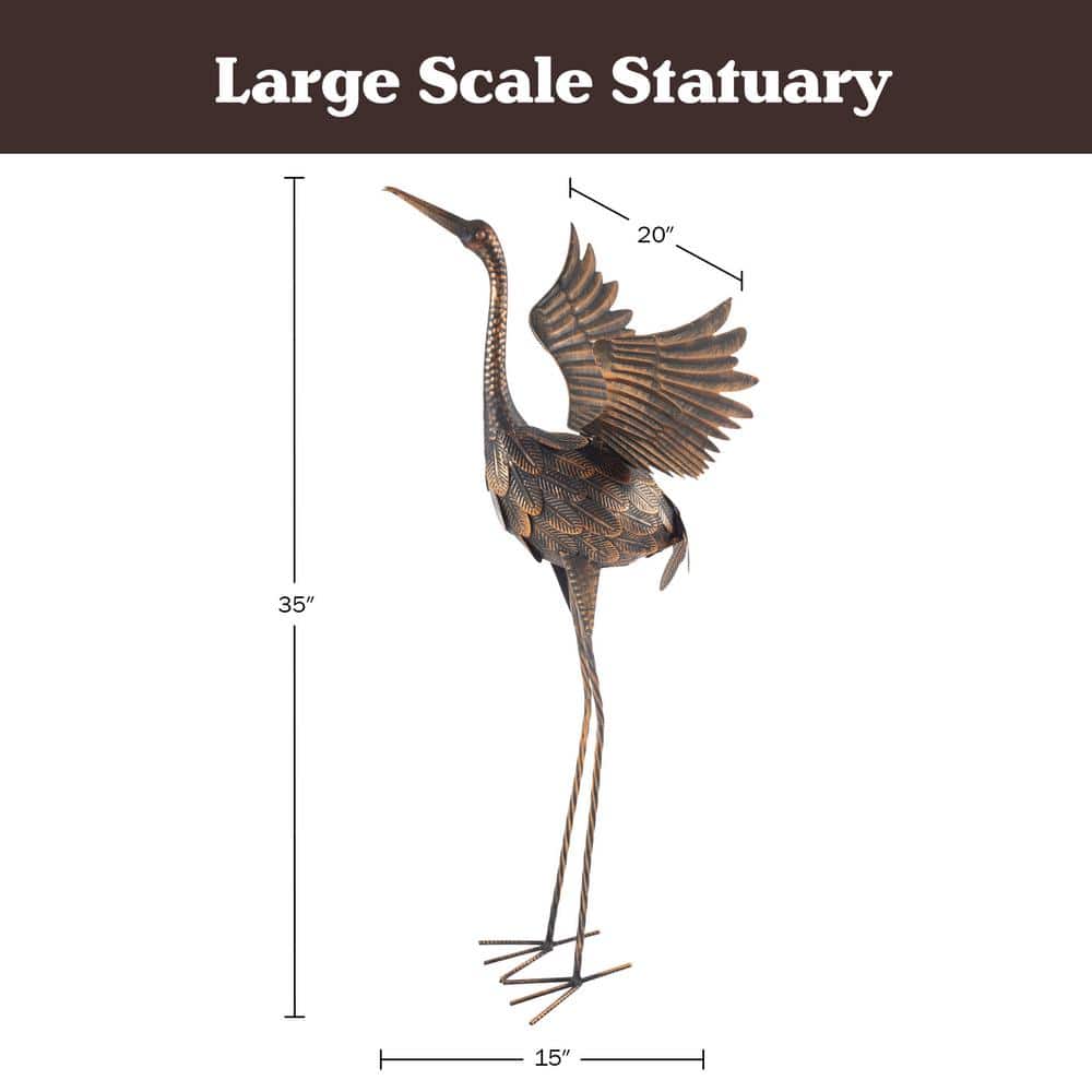 Handcrafted Bronze Metal Crane Garden Statue for Outdoor Decor
