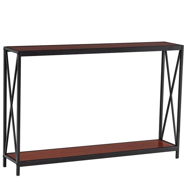 Karl home 47.2 in. Reddish Brown Standard Rectangle Wood Grain Triamine Board Cross Iron Frame Porch Table Console Tables