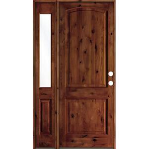 44 in. x 96 in. Knotty Alder Left-Hand/Inswing Clear Glass Red Chestnut Stain Wood Prehung Front Door with Sidelite