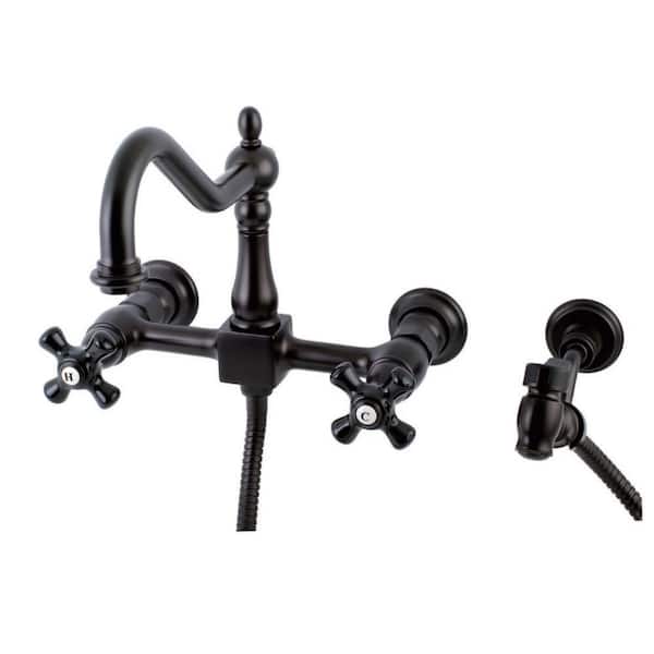 Kingston Brass Duchess 2-Handle Wall-Mount Standard Kitchen Faucet with Side Sprayer in Oil Rubbed Bronze