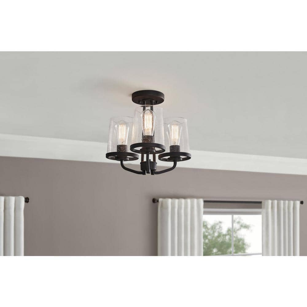 Grantsville 14 in. 3-Light Matte Black Semi-Flush Mount with Clear Seedy Glass Shades price history on PriceWatchPro