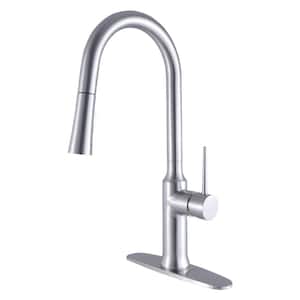 New York Single-Handle Pull-Down Sprayer Kitchen Faucet in Brushed Nickel