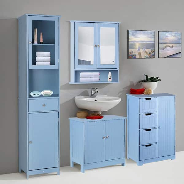 UBesGoo Under Sink Storage Bathroom Vanity with 2 Doors Traditional Bathroom  Cabinet Space Saver Organizer 23.6 x 11.4 x 23.6 (L x W x H) White (pedestal  sink) 