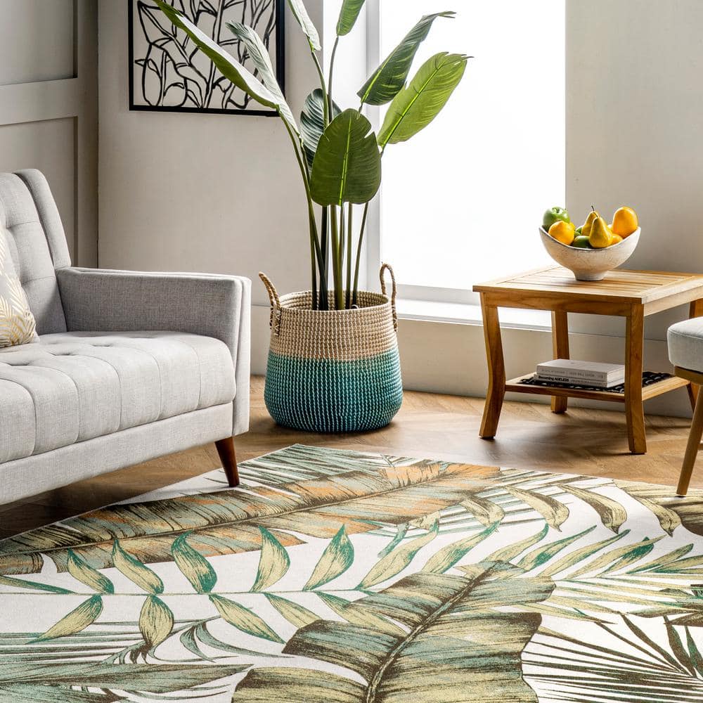 Eco-Friendly Olive Leaf 6' x 9' Synthetic Reversible Area Rug