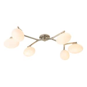 Ceder 47.7 in.W 6-Light Oversize Polished Nickel Modern Semi-Flush Mount Chandelier With Oval Frosted Opal Glass