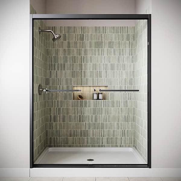 Santerno 60'' x 76'' Framed Sliding Shower Door with CrystalTech Treated 5/16'' Glass, Matte Black Hardware