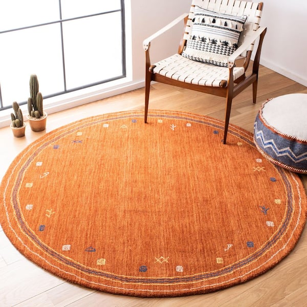 Himalaya 10 ft. x 10 ft. Round Rust Border Geometric Area Rug