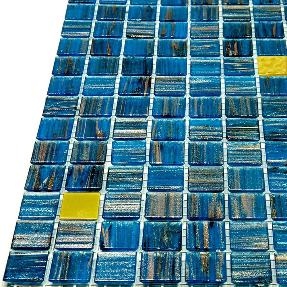 Glossy Blue and Gold Glass Mosaic Wall and Floor Tile