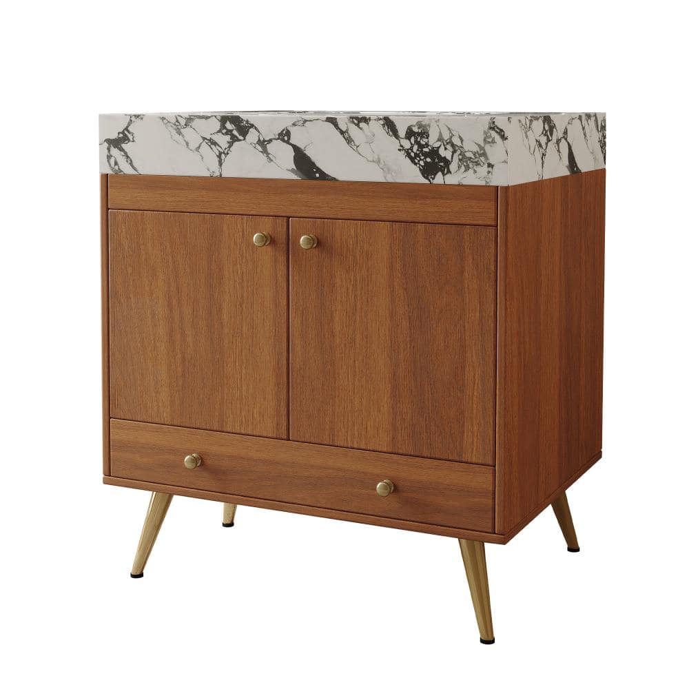 30 in. W x 18 in. D x 34 in. H Freestanding Bath Vanity in Walnut with White Sintered Stone Top price history on PriceWatchPro