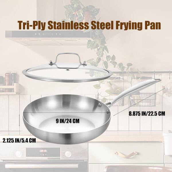 9.5 in Tri-Ply Stainless Steel Nonstick Frying Pan with Lid