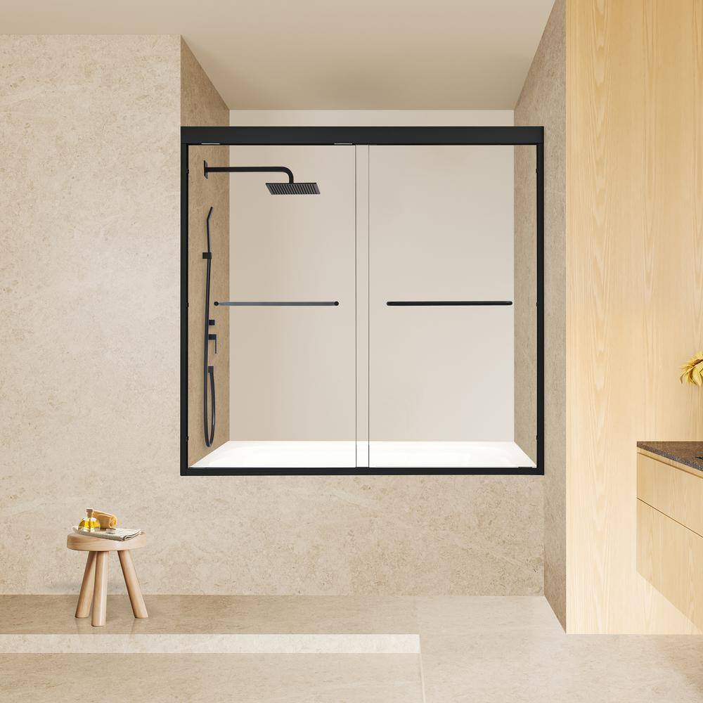 Ennis Matte Black 60" x 58" Framed Tub Door with Clear Glass