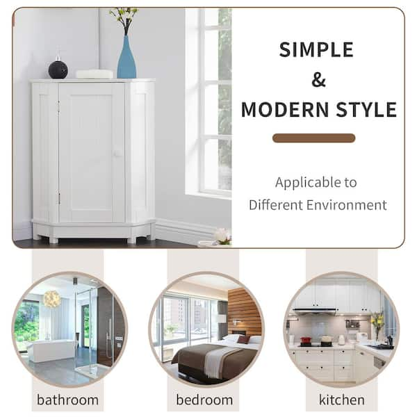 White Bathroom Storage Corner Cabinet - Modern Furniture