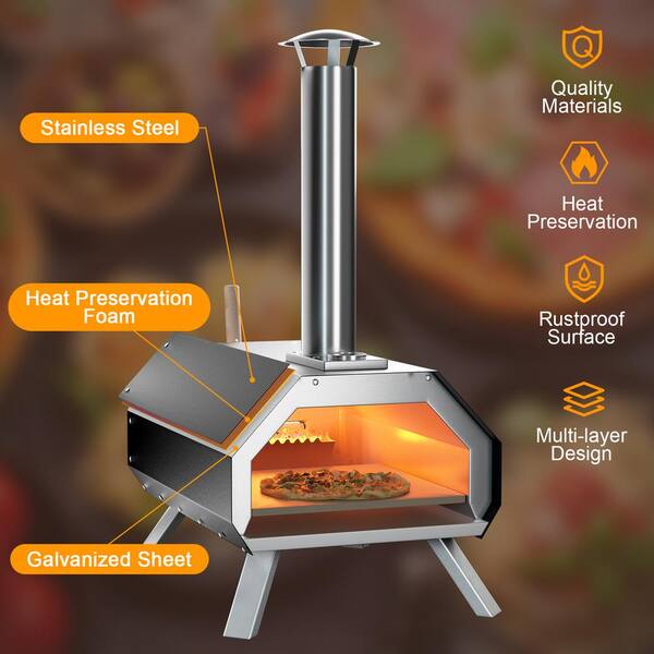 Outdoor Pizza Oven with Pizza Stone and Foldable Legs for Camping-Black | Costway
