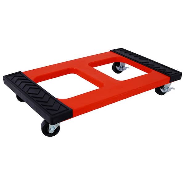 Red 1200 lb. High-Strength Plastic Hand Truck with Diamond-Tread Rubber Pads and Lockable Wheels
