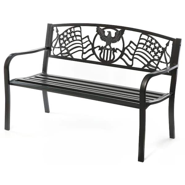 Metal Garden Bench with Cast Iron 'Birds Design' Back Rest 