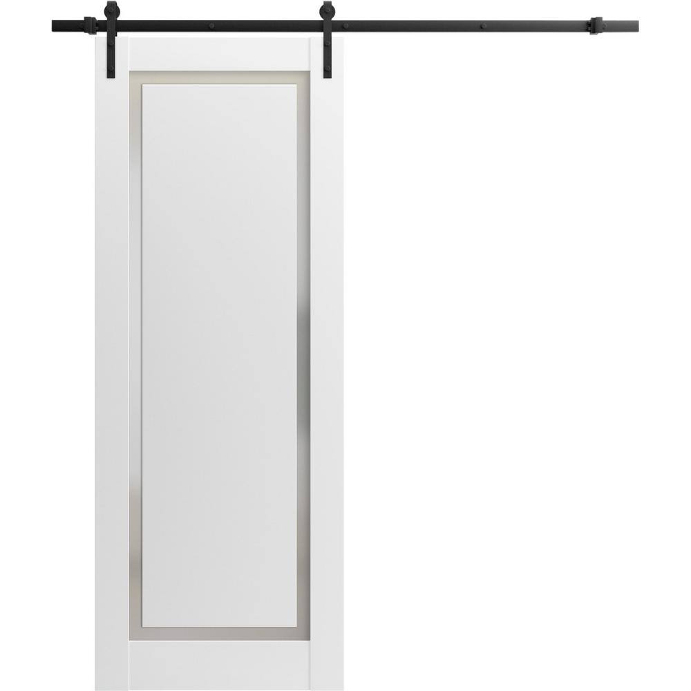 Assembly Required 18 in. x 80 in. 1-Panel Frosted Glass Painted White Solid Wood Sliding Barn Door with Hardware Kit price history on PriceWatchPro