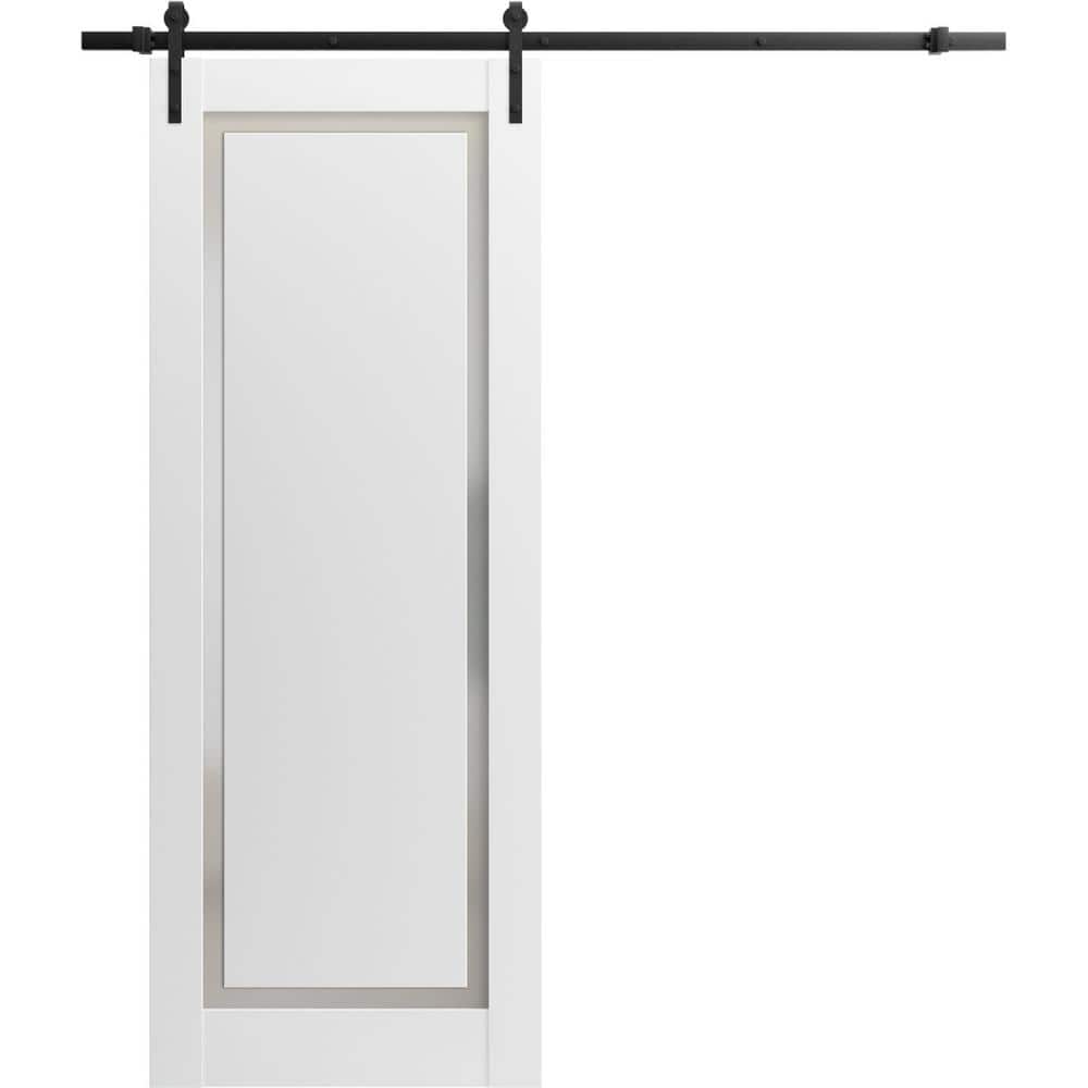Assembly Required 42 in. x 84 in. 1-Panel Frosted Glass Painted White Solid Wood Sliding Barn Door with Hardware Kit price history on PriceWatchPro