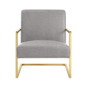 Konnor Light Grey/Gold PU Leather Accent Chair with Square Arm