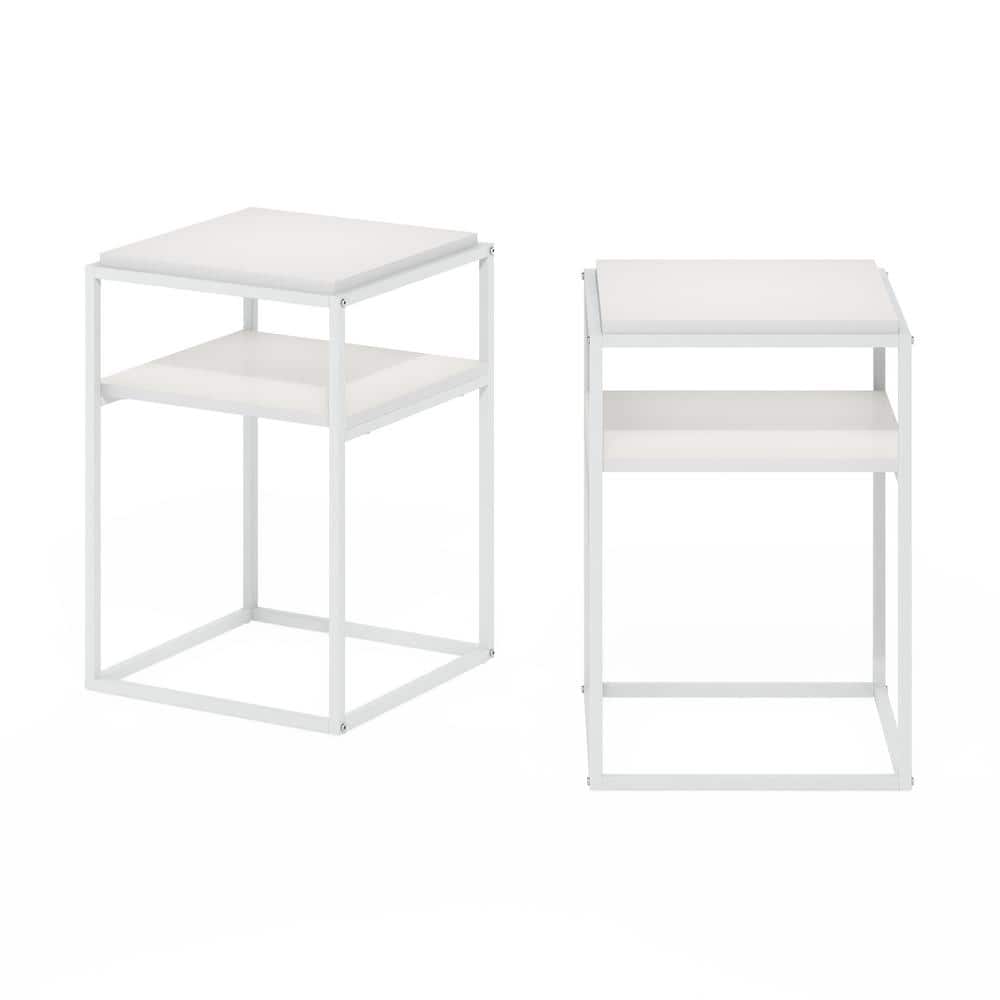 Solid White Stackable Wood and Metal 2-Tier Shelf Set