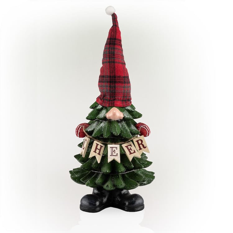 Alpine Corporation 28 in. H Polyresin Christmas Tree Cheer Gnome Decoration with Color Changing LED Lights