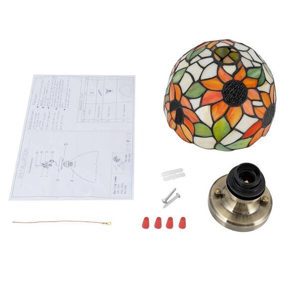 OUKANING 7.87 in. 1-Light Orange Sunflower Retro Semi-Flush Mount