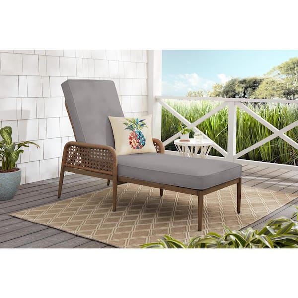 Hampton Bay Coral Vista Brown Wicker Outdoor Patio Chaise Lounge with CushionGuard Stone Gray Cushions
