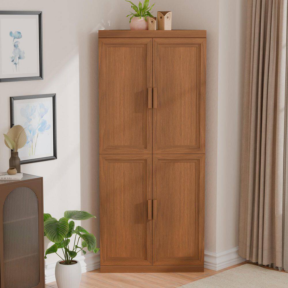 Walnut Wooden 36 in. Storage Cabinet with Adjustable Shelves China Cabinet Display Cabinet (Set of 2)