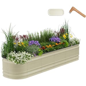 17 in. Tall 9 in 1 Novel Modular Raised Garden Bed Kit Metal Planter Box w/2 in 1 Wrench Magnetic Plant Tags Pearl White