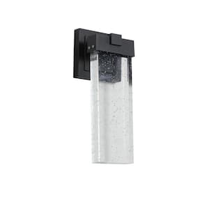 1-Light Black Outdoor Wall Sconce (2-Pack) with Crystal