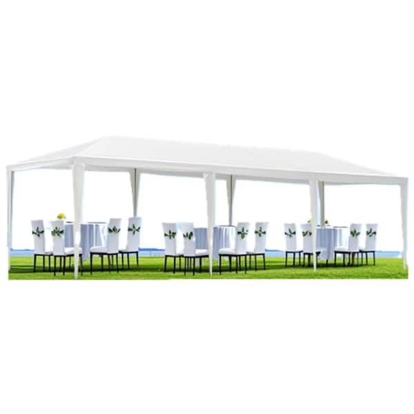 10 ft. x 30 ft. White Garden Gazebo Wedding Party Tent Canopy Marquee with Open Sides for Celebrations and Gathering