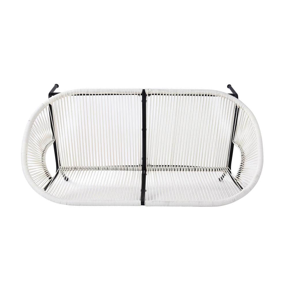 White Wicker and Metal Two-Seater Outdoor Loveseat