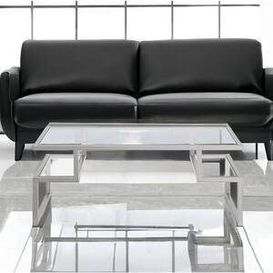 45 in. Silver Rectangle Glass Coffee Table with Shelves Storage