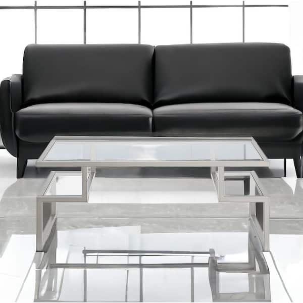 HomeRoots 45 in. Silver Rectangle Glass Coffee Table with Shelves Storage
