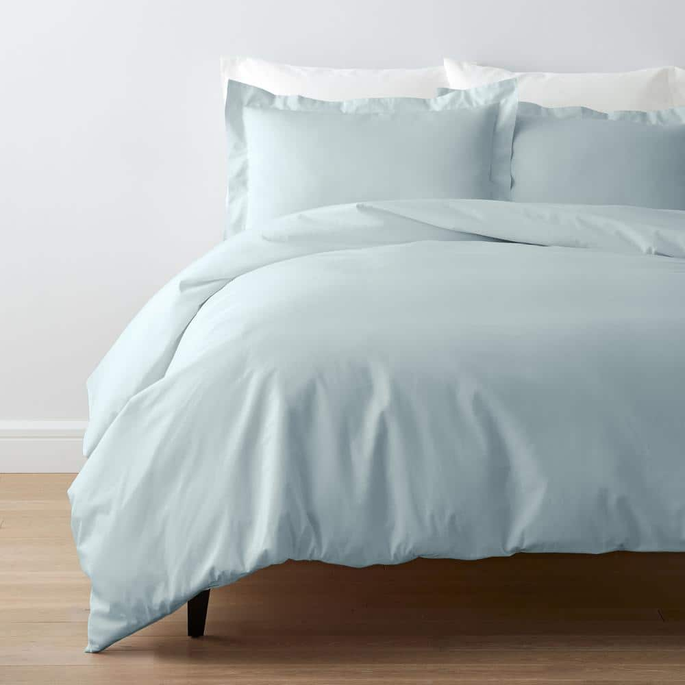 Company Cotton Pale Blue Solid 300-Thread Count Cotton Percale King Duvet Cover -  The Company Store, 50652D-K-PALE-