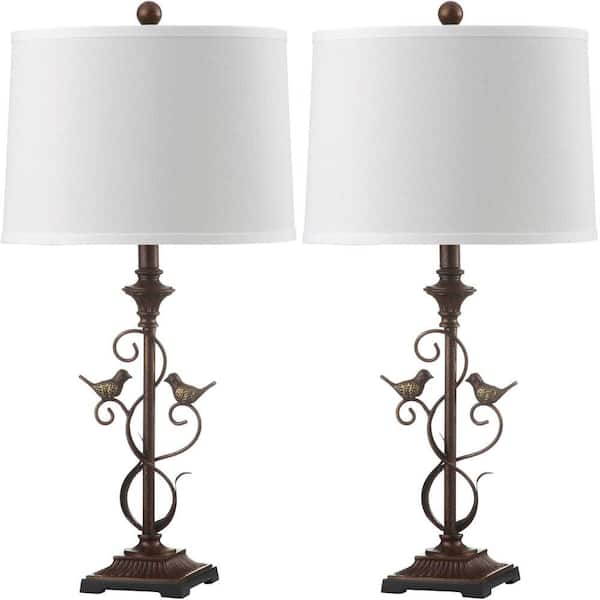 SAFAVIEH Birdsong 28 in. Oil-Rubbed Bronze Iron Table Lamp with Off-White Shade (Set of 2)