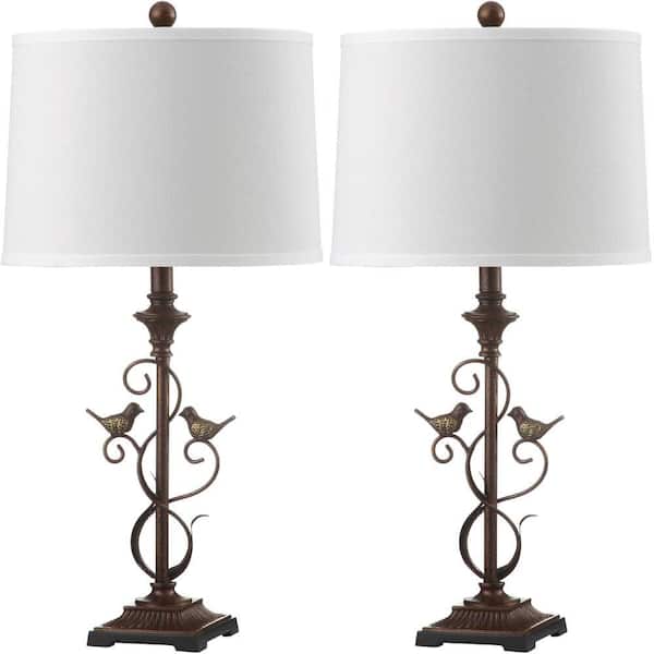Birdsong 28 in. Oil-Rubbed Bronze Iron Table Lamp with Off-White Shade (Set of 2)