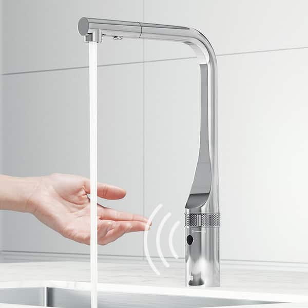 Jewel Touchless Sensor 15 in. Single Handle Pull-Out Kitchen Faucet in Chrome