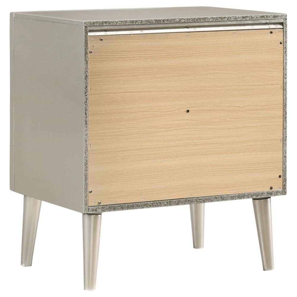 Elegant Transitional 2-Drawer Nightstand in Metallic Silver with Tapered Legs