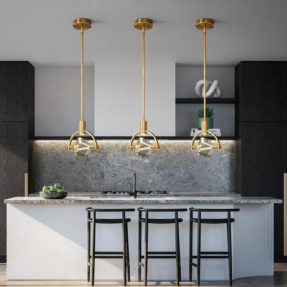 Home Lighting 6-Watt 1-Light Gold Semicircle Brushed Brass Finish Mini LED Crystal Pendant Light for Kitchen, price history on PriceWatchPro